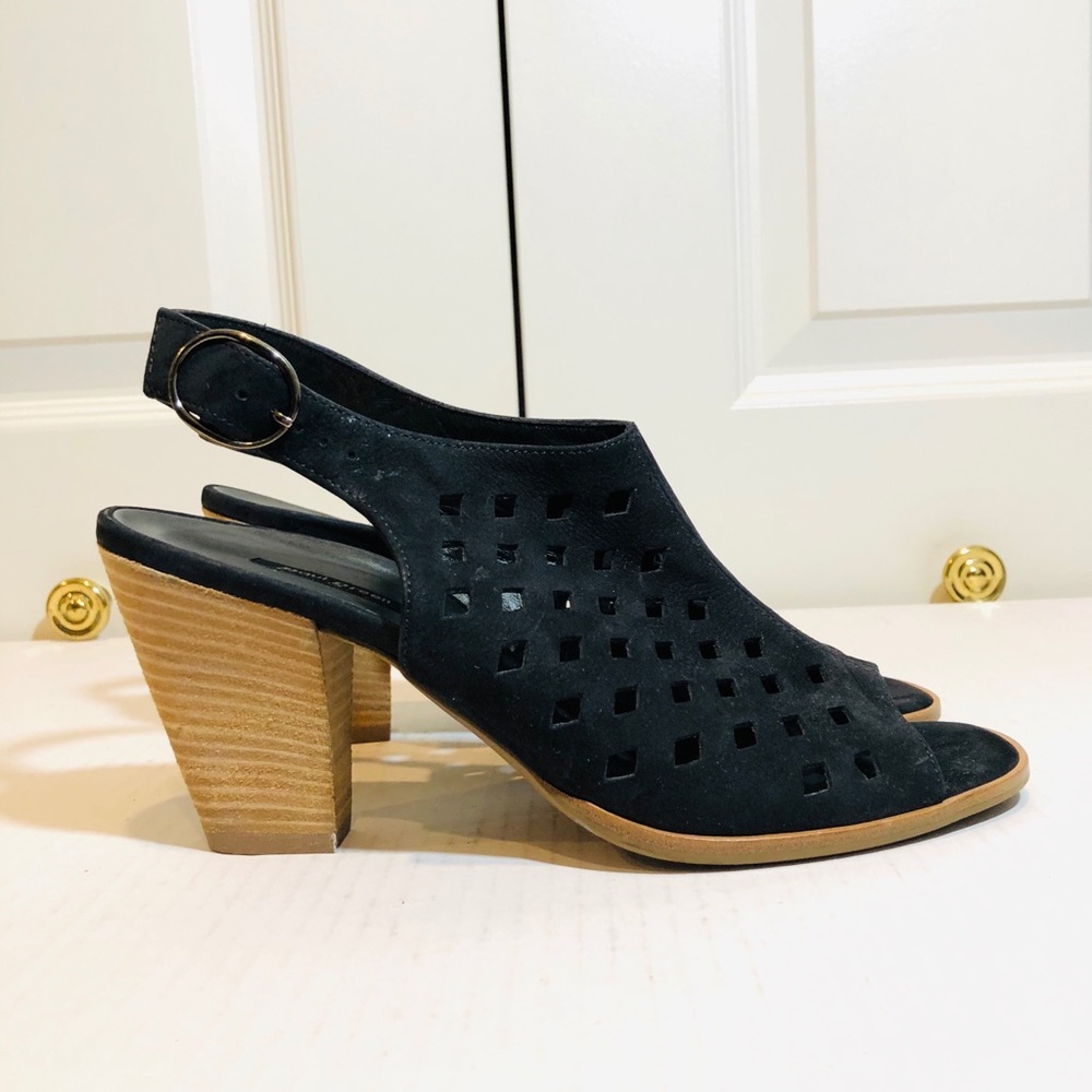 🆕 Paul Green Black Nubuck Suede Peep Toe Mules.